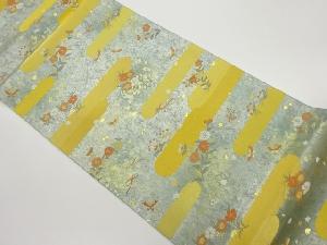引箔霞に秋草・蝶模様織出し袋帯